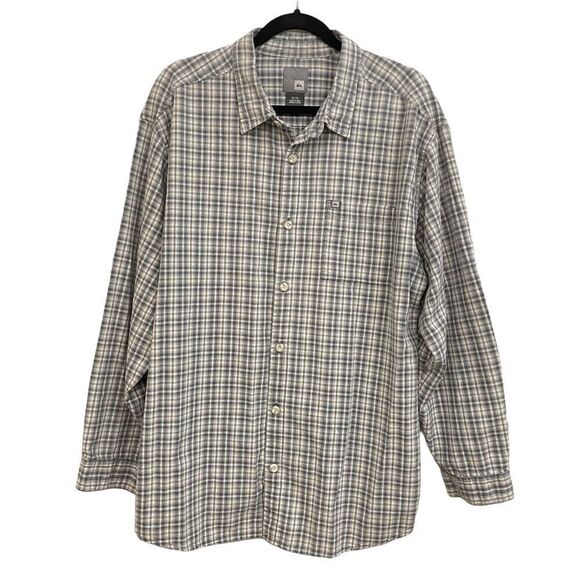 QUICKSILVER GRAY/BLUE CHECKERED BUTTON DOWN Longsleeve Shirt‎ cotton XL - Picture 1 of 7